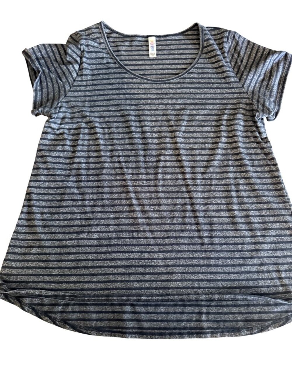 Lularoe Womens Striped High/Low Hem Scoop Neck Top 2XL Grey & Black Lightweight